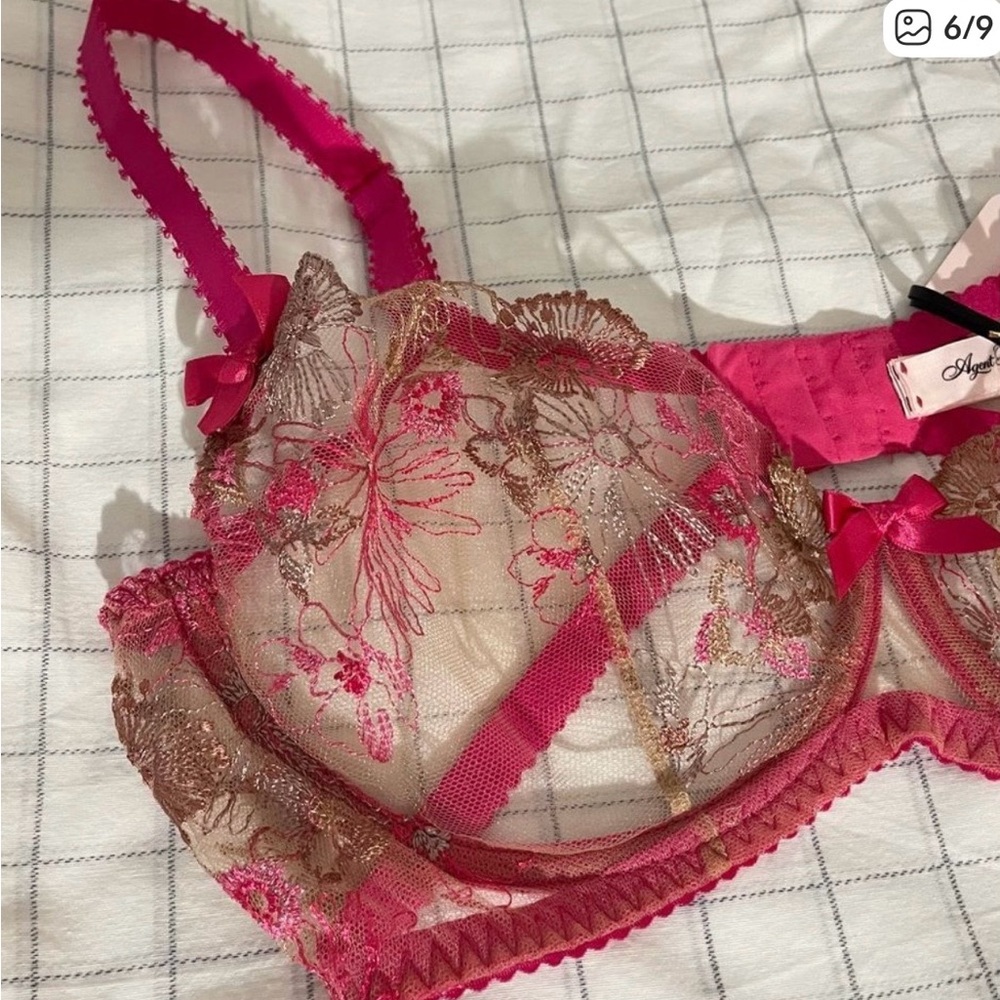 Agent Provocateur Zuri Pink Floral Embroidered Lingerie 38D - Picture 4 of 7